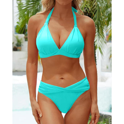 Flattering Two-Piece Bikini Set – Push-Up Halter & V-Cut Bottom