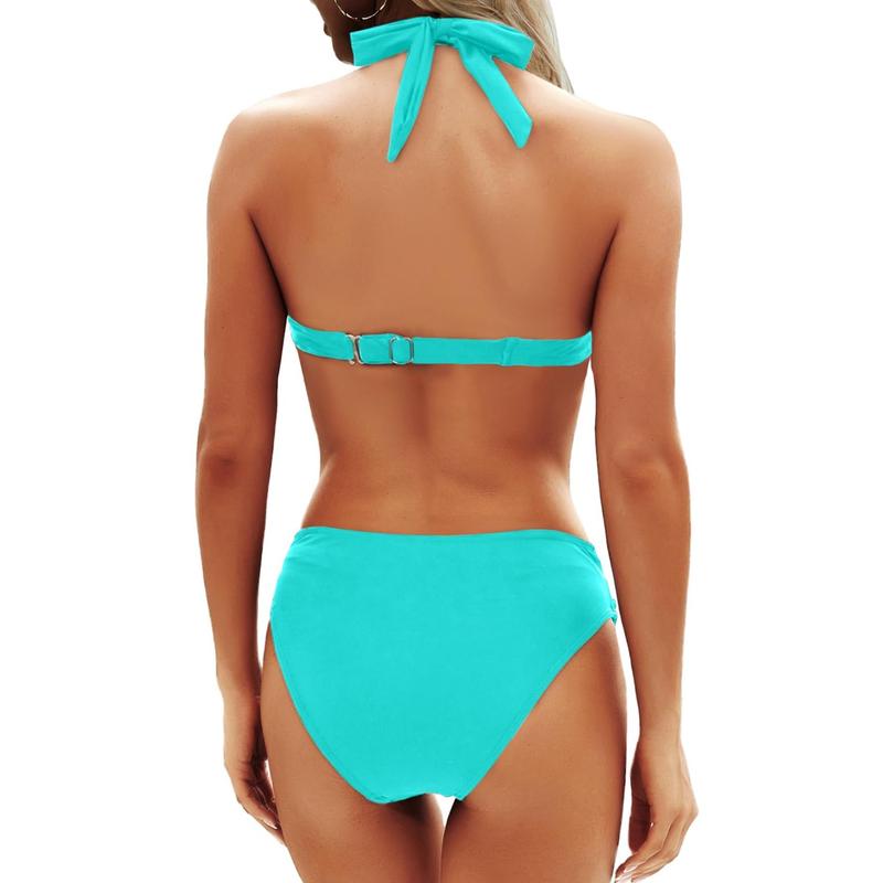 Flattering Two-Piece Bikini Set – Push-Up Halter & V-Cut Bottom